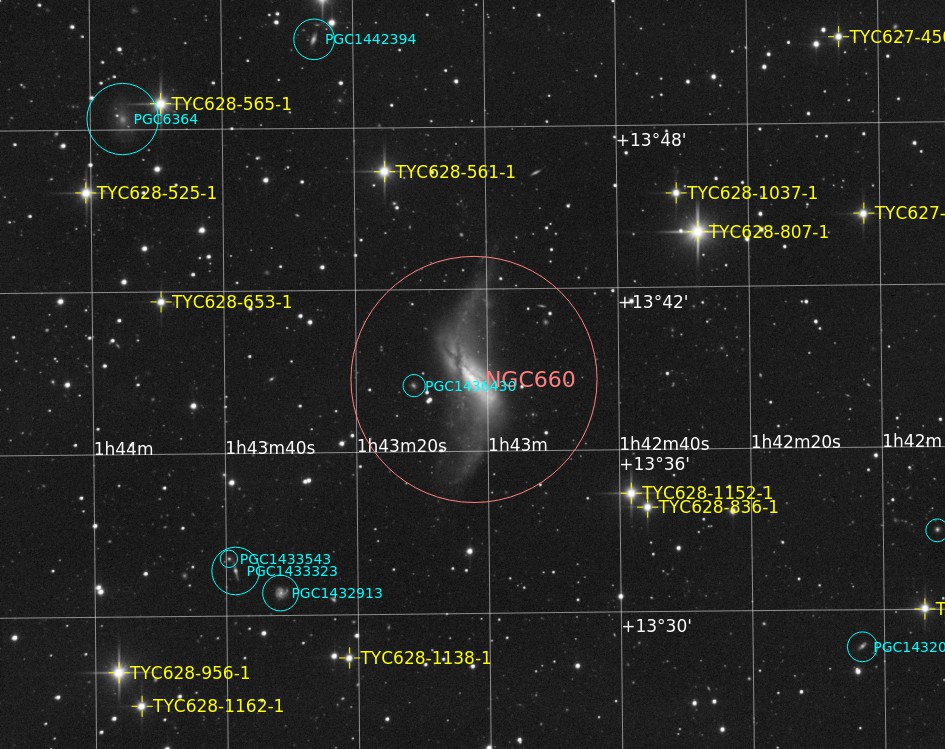 Enfin 1° partie suite au post de NGC2244 : NGC660 N/B NGC660_Annotated